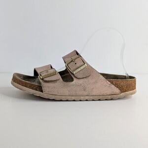 Birkenstock Sandals Arizona EU 40 Pink Gold Flat Slides Leather Open Toe Slip On